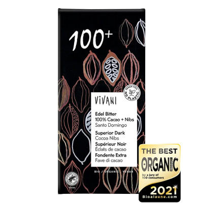 Chocolate negro superior 100+ con Nibs de cacao BIO 80 g